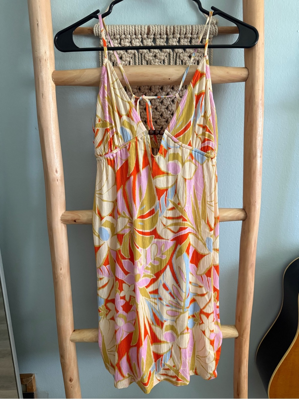 Roxy Cream Floral-Print Sundress with Pink Orange and Blue Accents